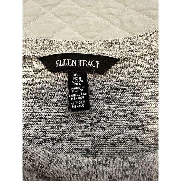 Ellen Tracy Soft Grey Marble Long Sleeve Tie Front Sweater Shirt Size Large - Picture 7 of 7
